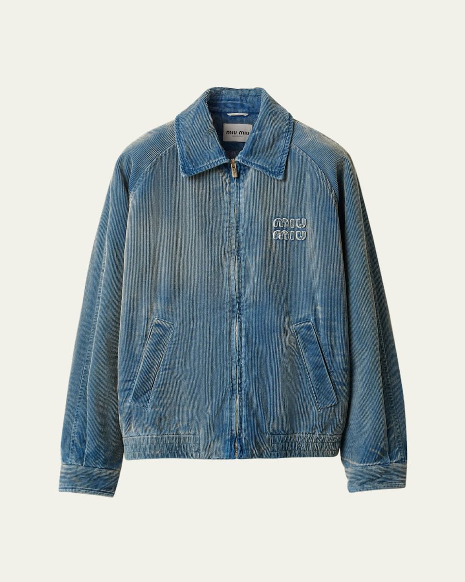 Logo Embroidered Corduroy Bomber Jacket